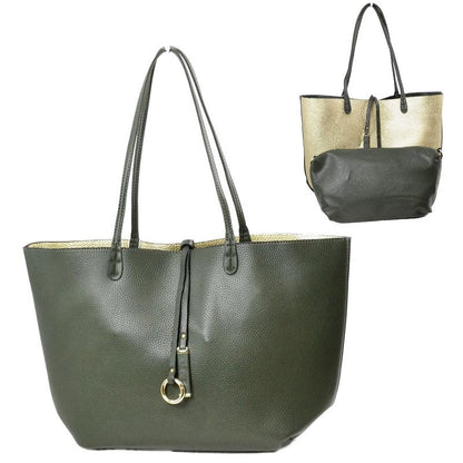 Women's Pebbled Faux Leather Reversible 2 in 1 Tote Shoulder Handbag Crossbody Bag in Olive - Women'S Pebbled Leather Tote