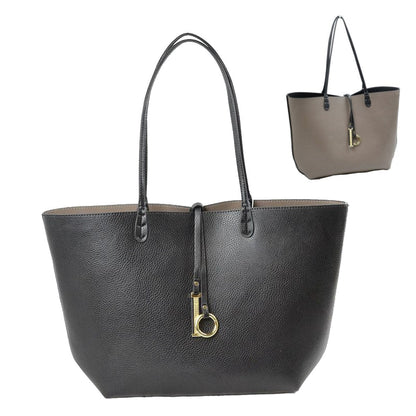 Women's Pebbled Faux Leather Reversible 2 in 1 Tote Shoulder Handbag Crossbody Bag in Black view 4