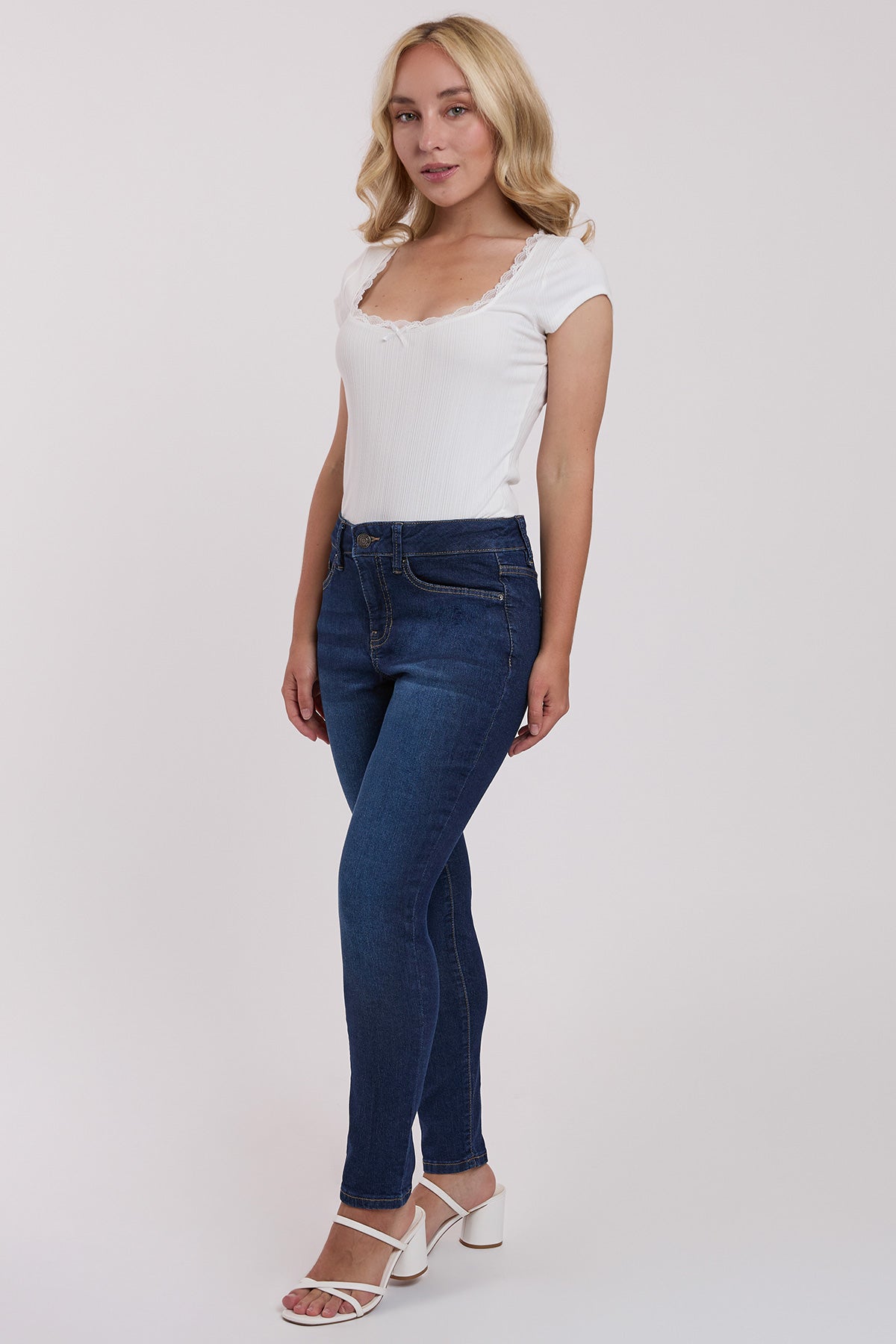 Women's Petite Sustainable High Rise Skinny Jeans in S Midnight Sky Blue view 13 - High-Waisted (bottom)