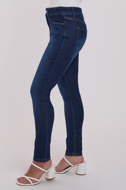 Women's Petite Sustainable High Rise Skinny Jeans in S Midnight Sky Blue view 9 - High-Waisted - Womens Petite Jeans Mid Rise