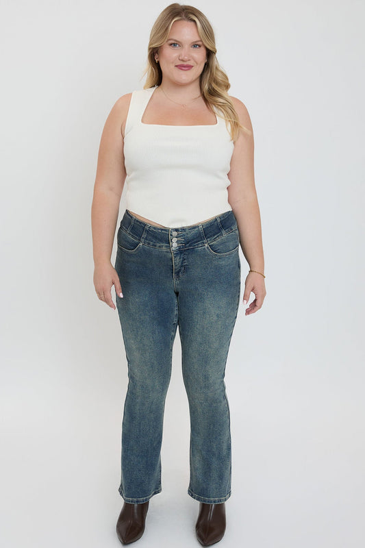 Women's plus 3-button Premium Stretch Bootcut Jeans in T Tinted Blue - Comfort Stretch - Women'S Plus Jeans On Sale
