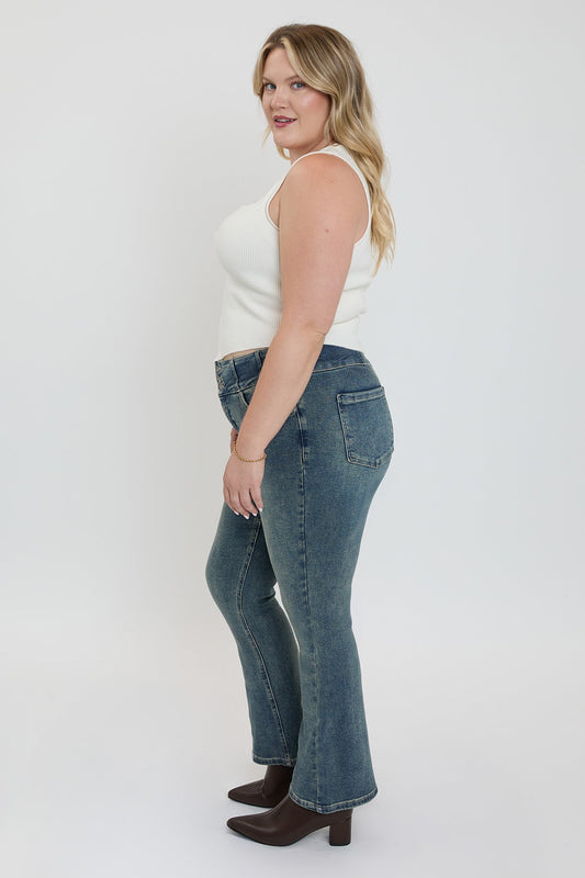 Women's plus 3-button Premium Stretch Bootcut Jeans in T Tinted Blue view 2 - Comfort Stretch - Women'S Plus Jeans On Sale