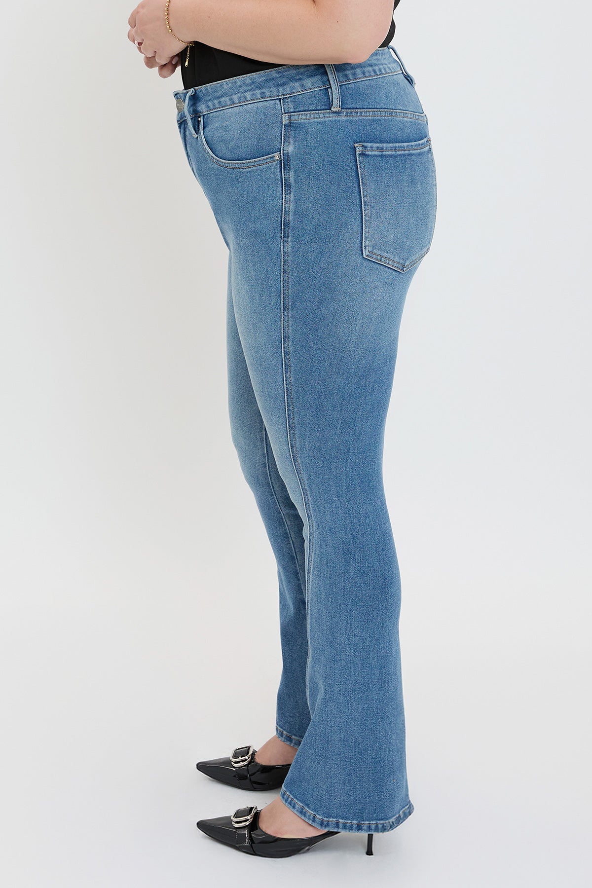 Women's plus Curve Seam Flare Jeans in M Medium Blue view 3 - Women'S Plus Jeans On Sale (bottom)