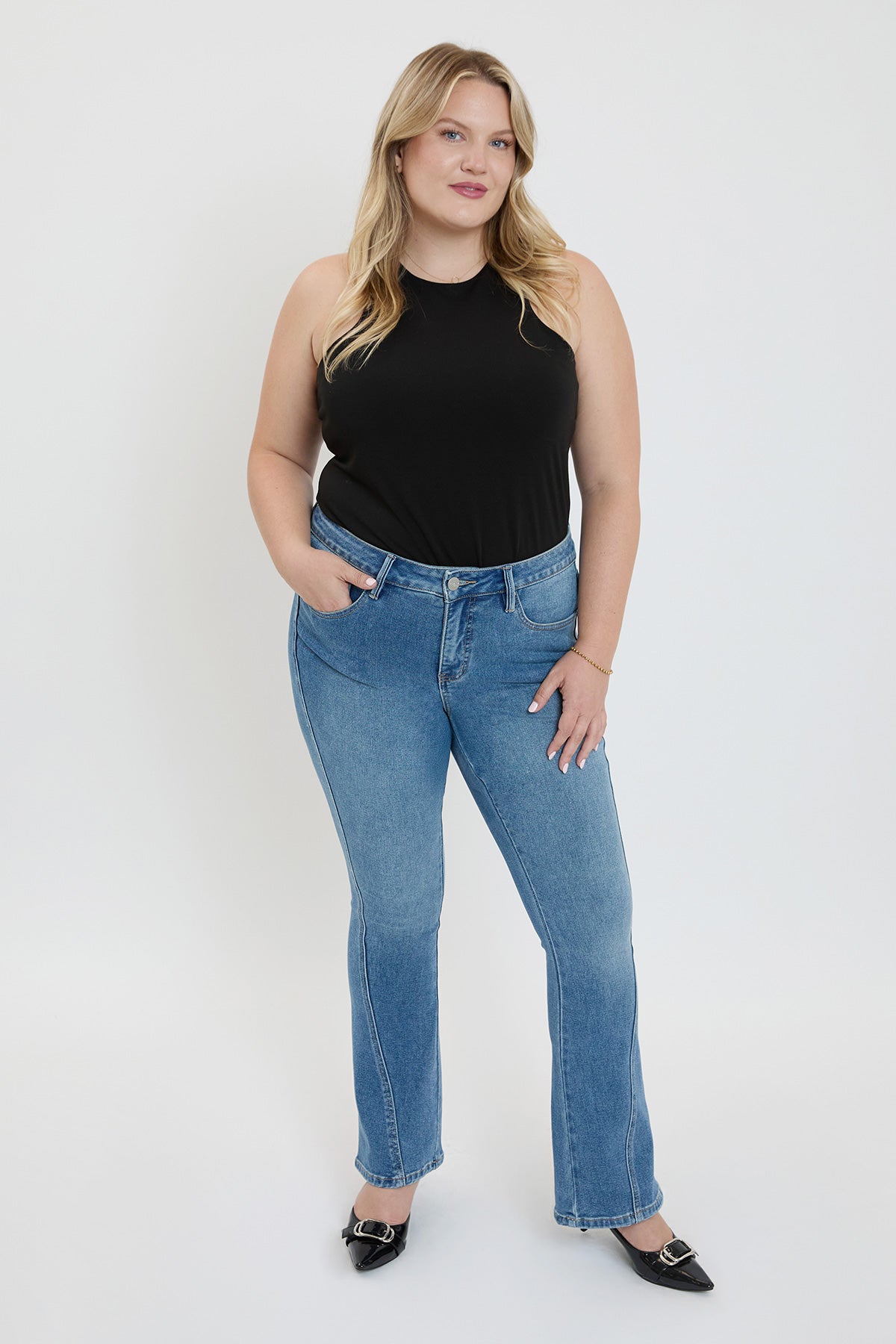 Women's plus Curve Seam Flare Jeans in S Midnight Sky Blue view 5 - Women'S Plus Jeans On Sale (bottom)
