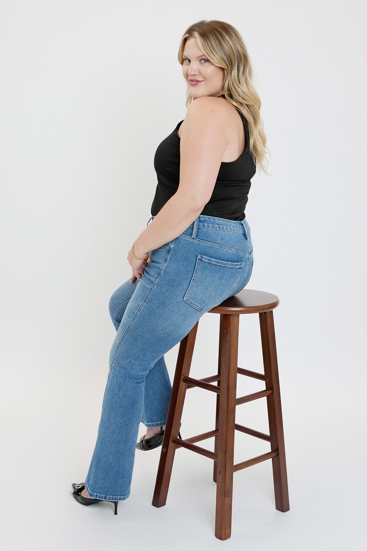 Women's plus Curve Seam Flare Jeans in S Midnight Sky Blue view 6 - Women'S Plus Jeans On Sale (bottom)