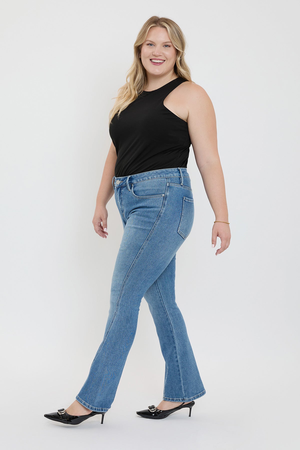 Women's plus Curve Seam Flare Jeans in S Midnight Sky Blue view 7 - Women'S Plus Jeans On Sale (bottom)