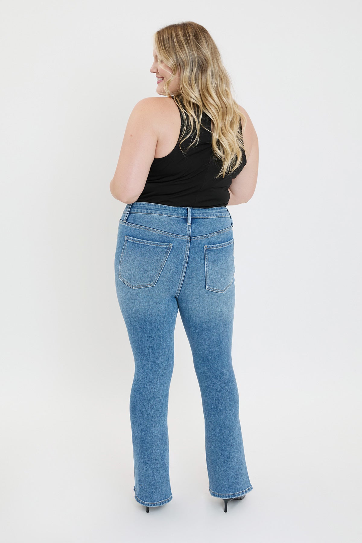 Women's plus Curve Seam Flare Jeans in S Midnight Sky Blue view 8 - Women'S Plus Jeans On Sale (bottom)
