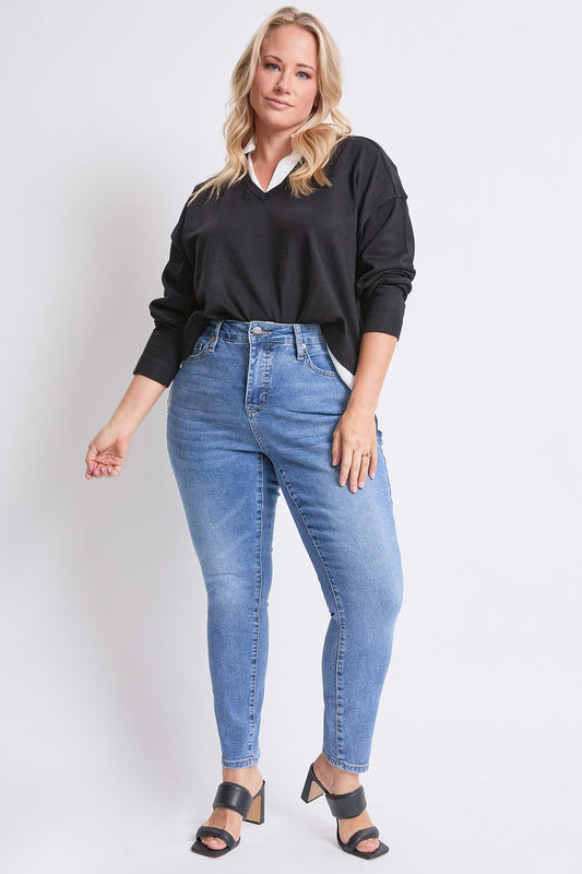 Women's plus High Rise Basic 5 Pocket Skinny Jeans in M Medium Blue - High-Waisted - Women'S Plus Jeans On Sale