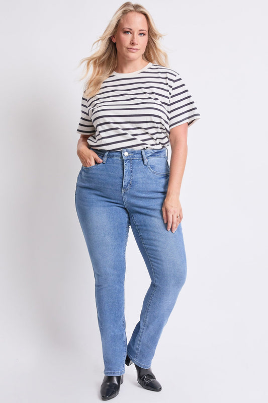 Women's plus High Rise Basic 5 Pocket Straight Jeans in M Medium Blue - High-Waisted - Women'S Plus Jeans On Sale