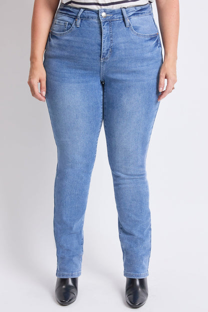 Women's plus High Rise Basic 5 Pocket Straight Jeans in M Medium Blue view 3 - High-Waisted - Women'S Plus Jeans On Sale