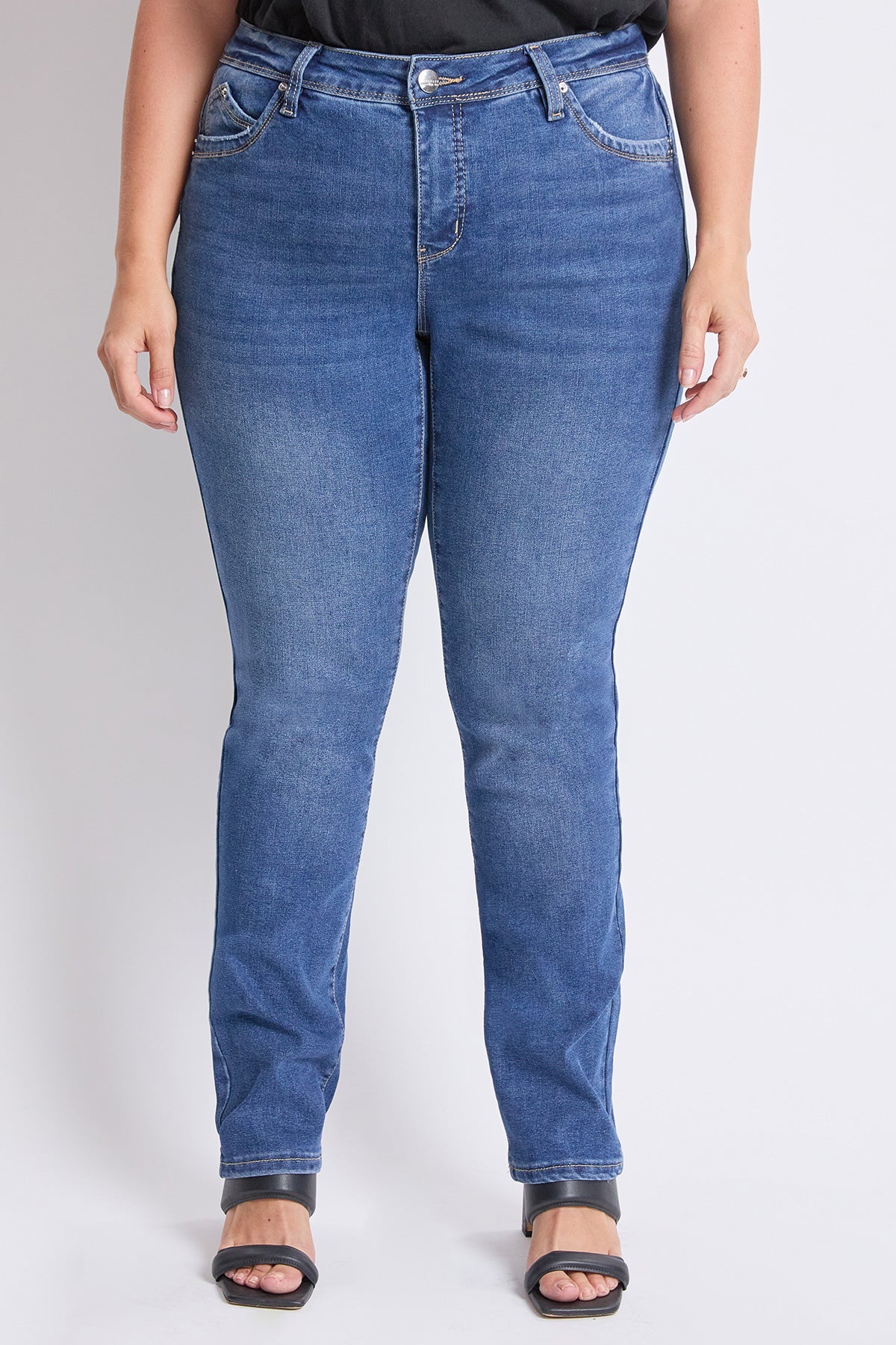 Women's plus High Rise Curve Confidence Straight in M Medium Blue view 3 - High-Waisted - Womens Plus Straight Leg Jeans