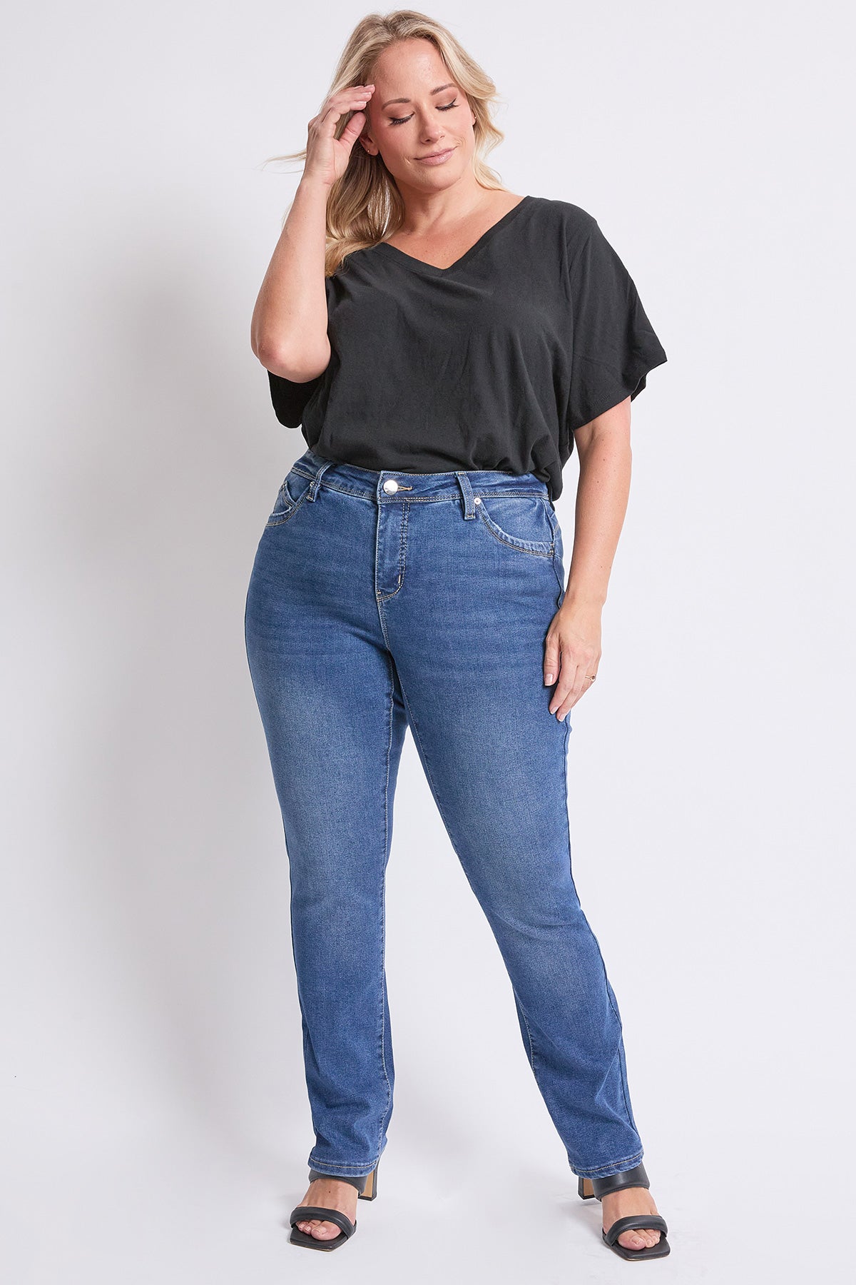 Women's plus High Rise Curve Confidence Straight view 6 - High-Waisted - Womens Plus Straight Leg Jeans (bottom)