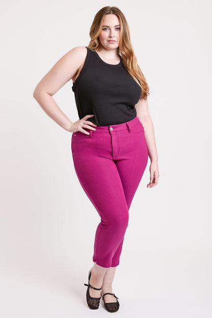Women's plus High Rise Hyperstretch Cropped Straight Pants in Berry Rose view 2 - High-Waisted - Women'S Plus Pants