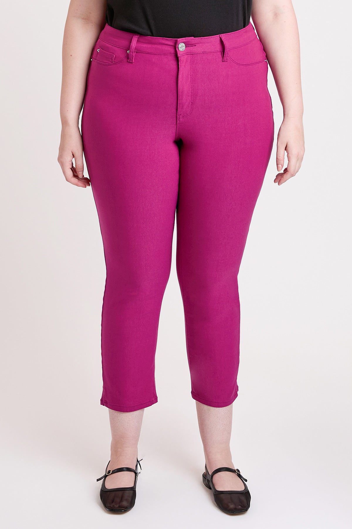 Women's plus High Rise Hyperstretch Cropped Straight Pants in Berry Rose view 3 - High-Waisted - Women'S Plus Pants