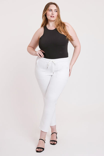 Women's plus High Rise Pull on Straight Jogger in White - High-Waisted - Womens Plus Joggers (bottom)