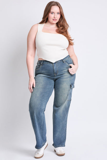 Women's plus High Rise Wide Leg Skater Cargo Jeans in RT Tinted Olympic Blue - High-Waisted - Women'S Plus Jeans On Sale