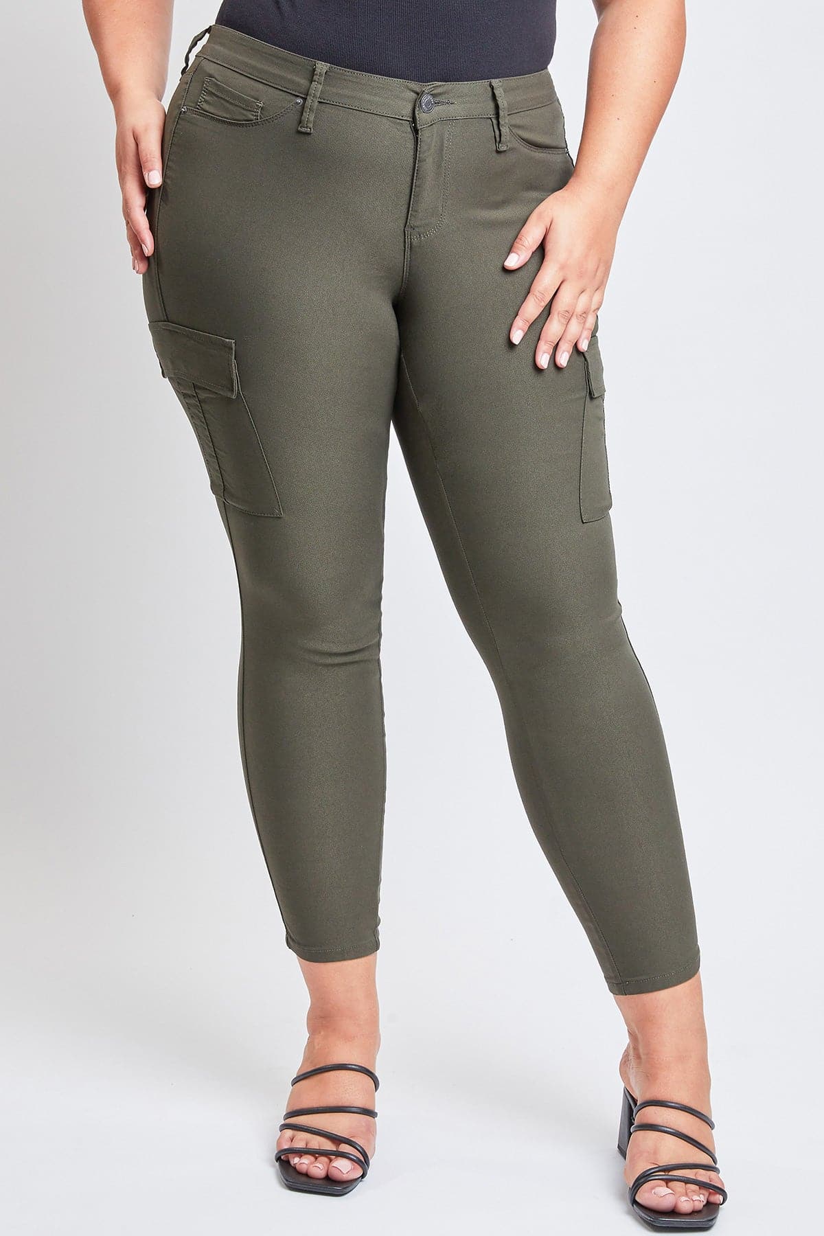 Women's plus Hyperstretch Skinny Cargo Pants in Dark Olive view 3 - Comfort Stretch - Women'S Plus Pants (bottom)