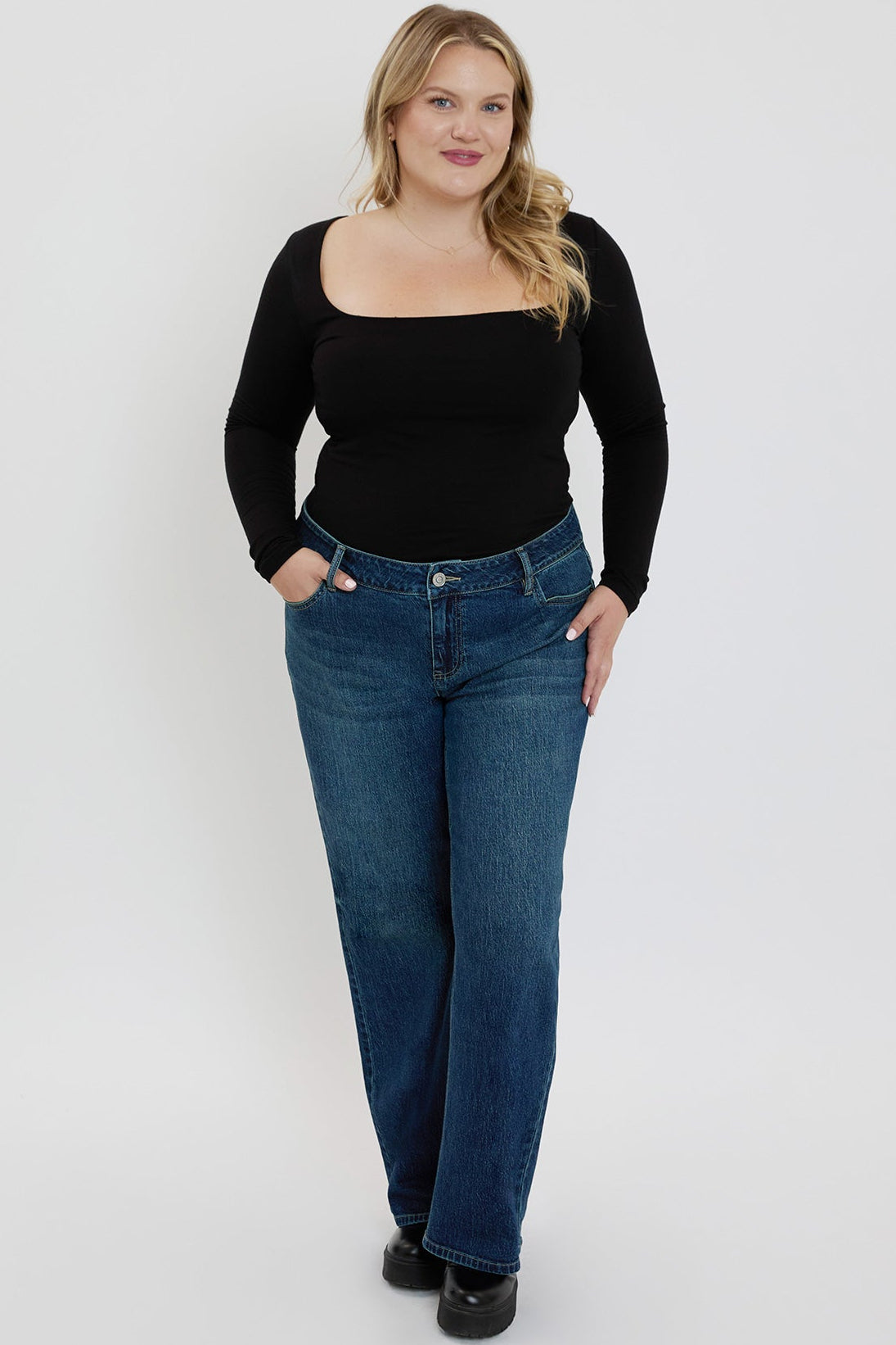 Women's plus Luxe Wide Leg Jeans in P Deep Sky Blue Rips - Women'S Plus Jeans On Sale (bottom)