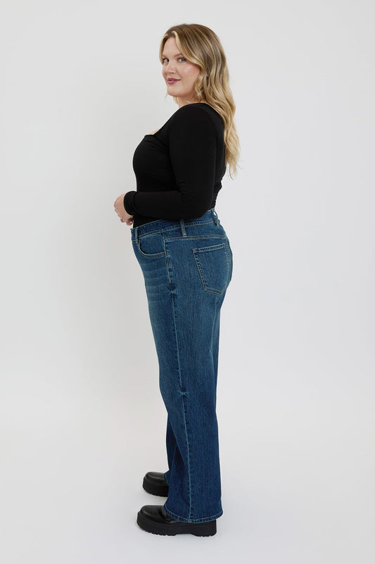 Women's plus Luxe Wide Leg Jeans in P Deep Sky Blue Rips view 2 - Women'S Plus Jeans On Sale (bottom)