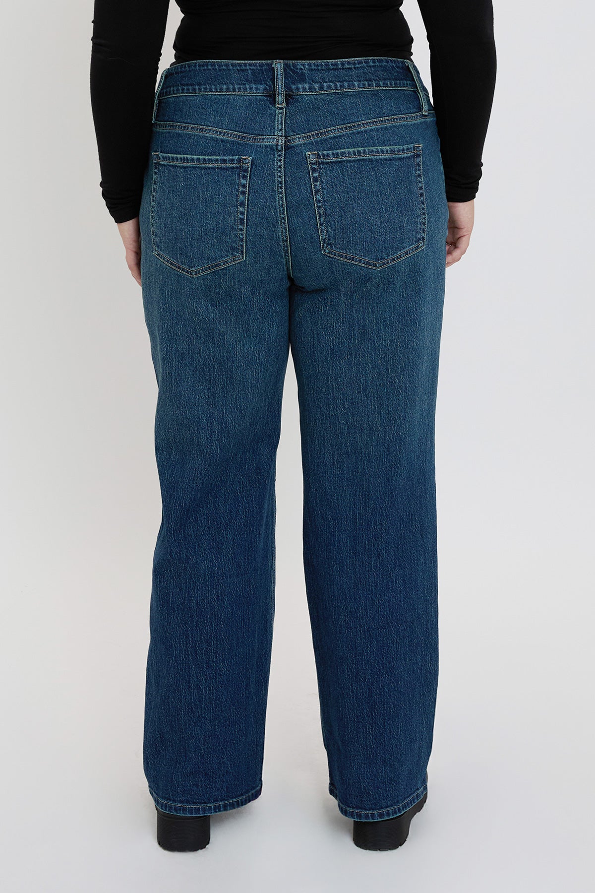 Women's plus Luxe Wide Leg Jeans in P Deep Sky Blue Rips view 3 - Women'S Plus Jeans On Sale (bottom)