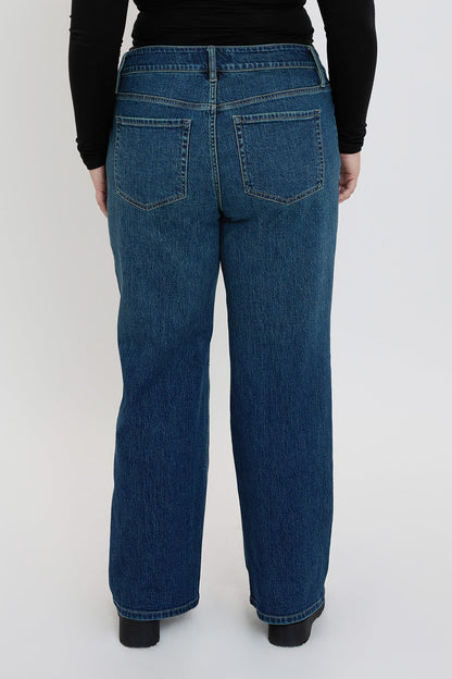 Women's plus Luxe Wide Leg Jeans in P Deep Sky Blue Rips view 3 - Women'S Plus Jeans On Sale (bottom)