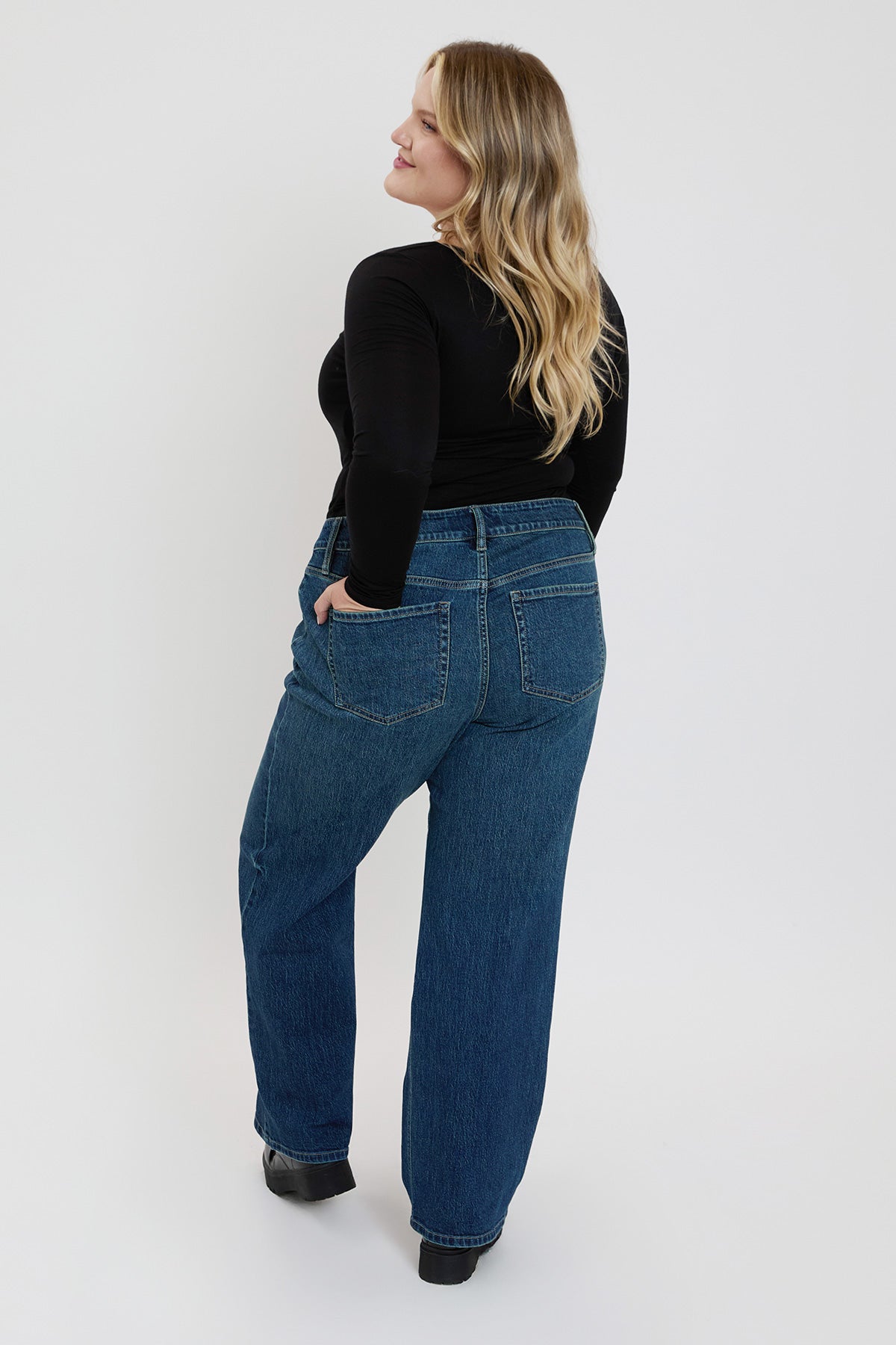 Women's plus Luxe Wide Leg Jeans in P Deep Sky Blue Rips view 4 - Women'S Plus Jeans On Sale (bottom)