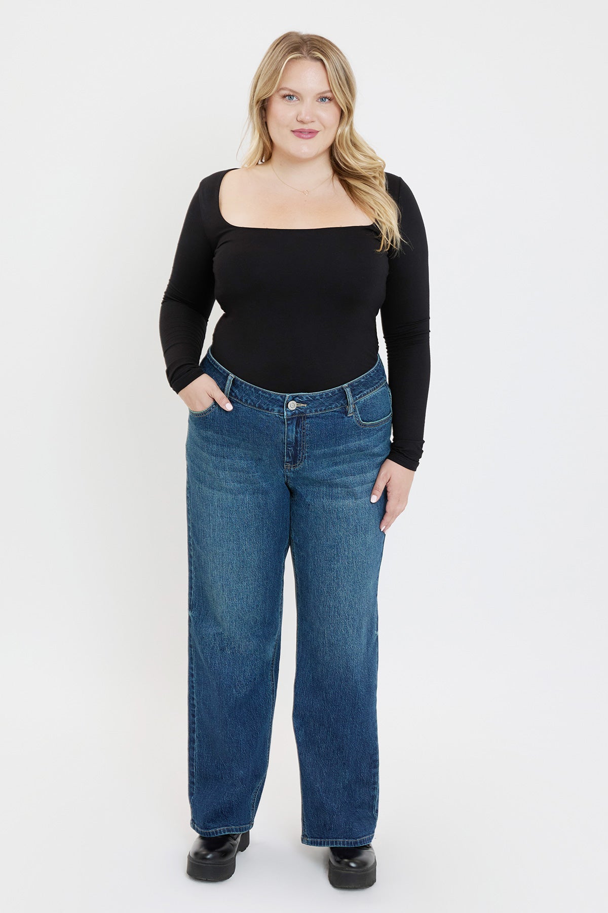 Women's plus Luxe Wide Leg Jeans in T Tinted Blue Rips view 5 - Women'S Plus Jeans On Sale (bottom)
