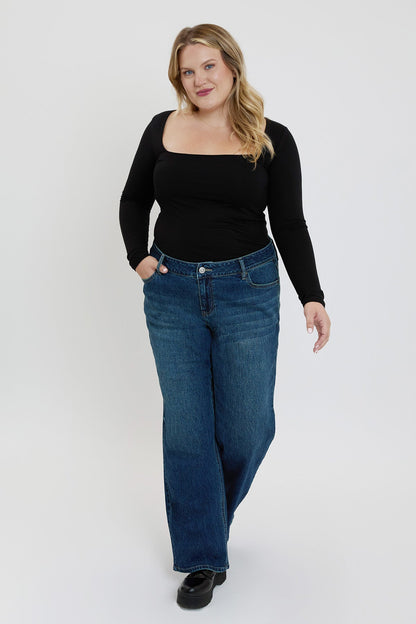Women's plus Luxe Wide Leg Jeans in T Tinted Blue Rips view 6 - Women'S Plus Jeans On Sale (bottom)