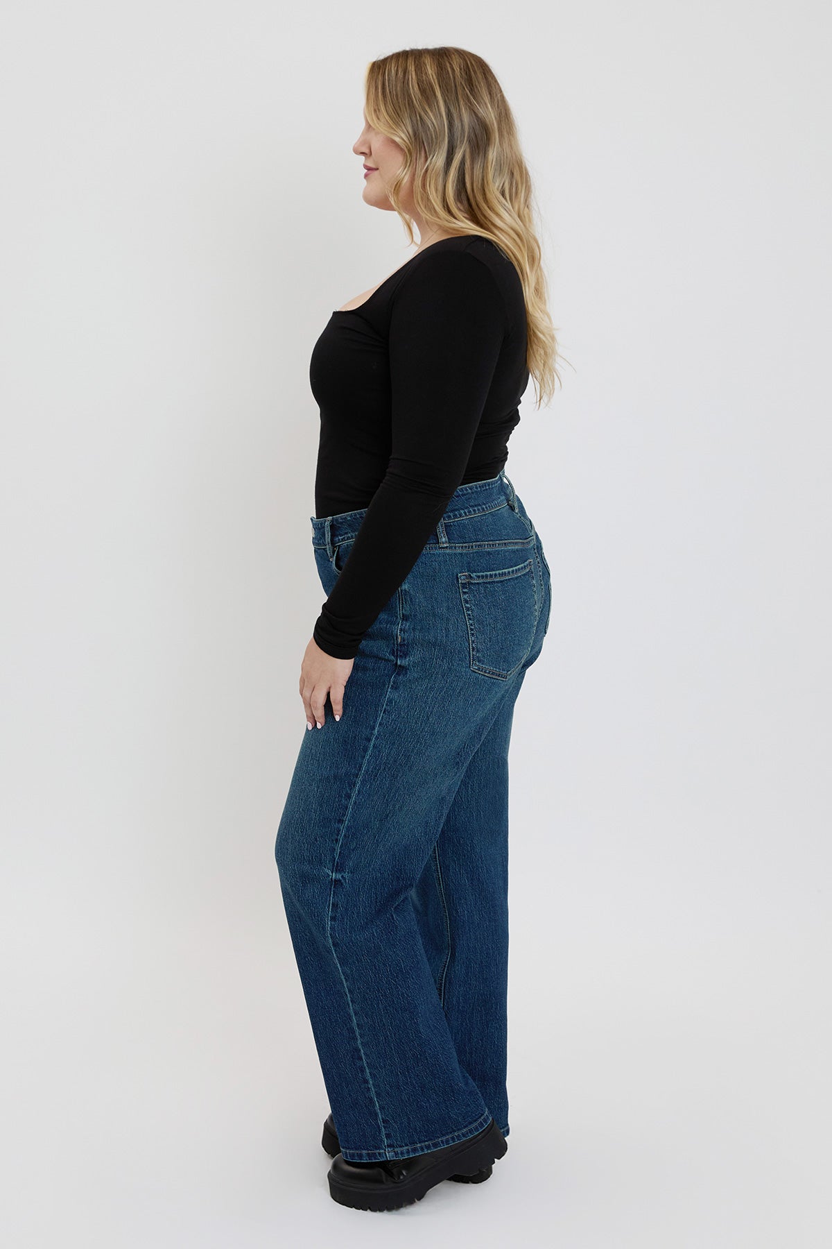 Women's plus Luxe Wide Leg Jeans in T Tinted Blue Rips view 8 - Women'S Plus Jeans On Sale (bottom)
