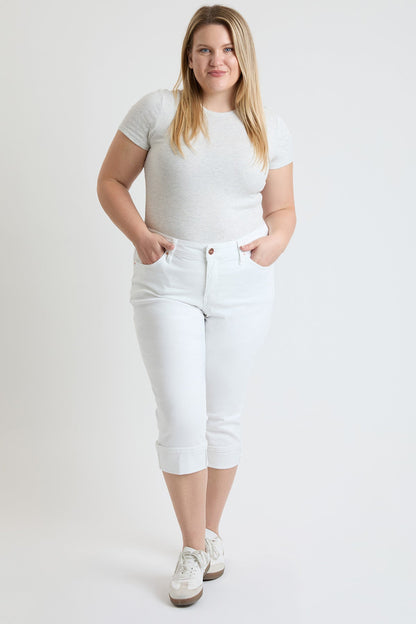 Women's plus Premium Stretch Cuff Essential Capri in K White - Comfort Stretch - Womens Plus Capris (bottom)