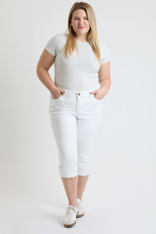 Women's plus Premium Stretch Cuff Essential Capri in K White - Comfort Stretch - Womens Plus Capris (bottom)