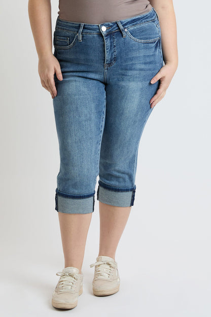 Women's plus Premium Stretch Cuff Essential Capri in T Tinted Blue view 8 - Comfort Stretch - Womens Plus Capris