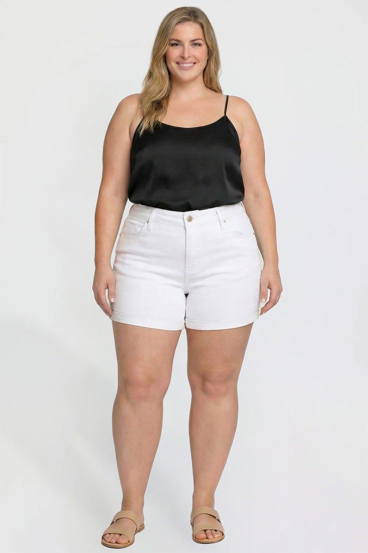 Women's plus Premium Stretch Fold-over Cuff Shorts view 10 - Comfort Stretch - Womens Plus Shorts With Pockets (bottom)