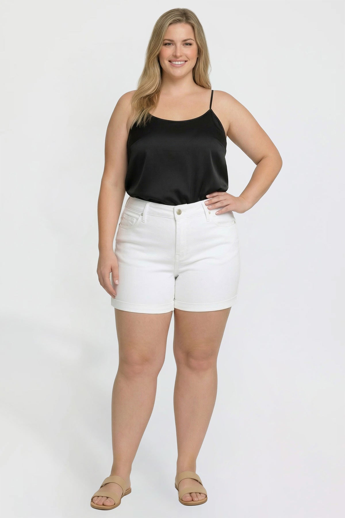 Women's plus Premium Stretch Fold-over Cuff Shorts view 11 - Comfort Stretch - Womens Plus Shorts With Pockets (bottom)