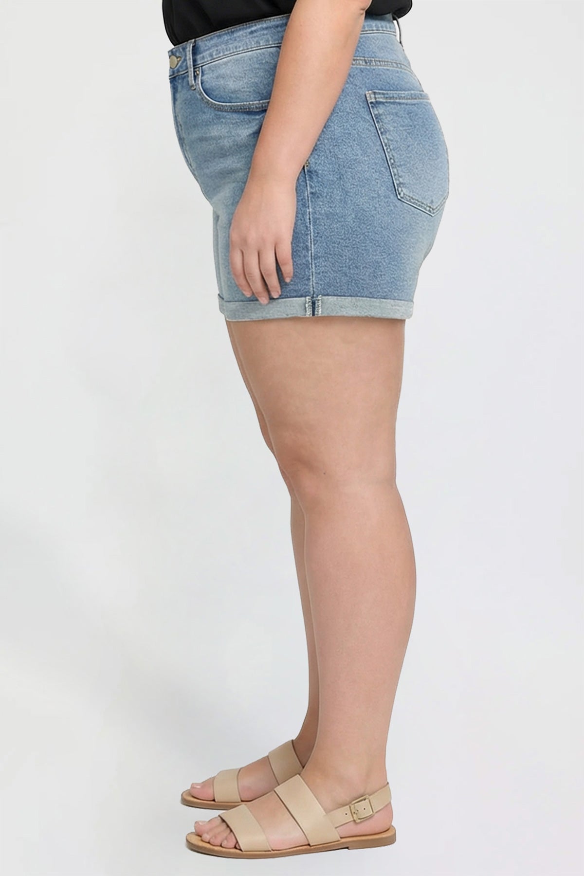 Women's plus Premium Stretch Fold-over Cuff Shorts in T Tinted Blue view 4 - Comfort Stretch (bottom)