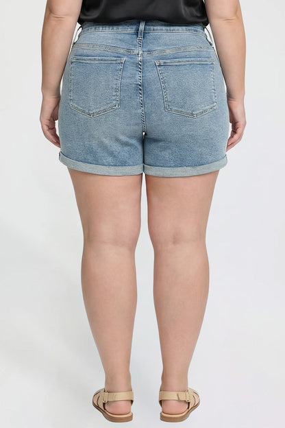 Women's plus Premium Stretch Fold-over Cuff Shorts in K White view 5 - Comfort Stretch - Womens Plus Shorts With Pockets