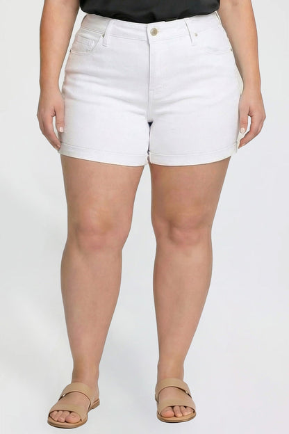 Women's plus Premium Stretch Fold-over Cuff Shorts in K White view 6 - Comfort Stretch - Womens Plus Shorts With Pockets