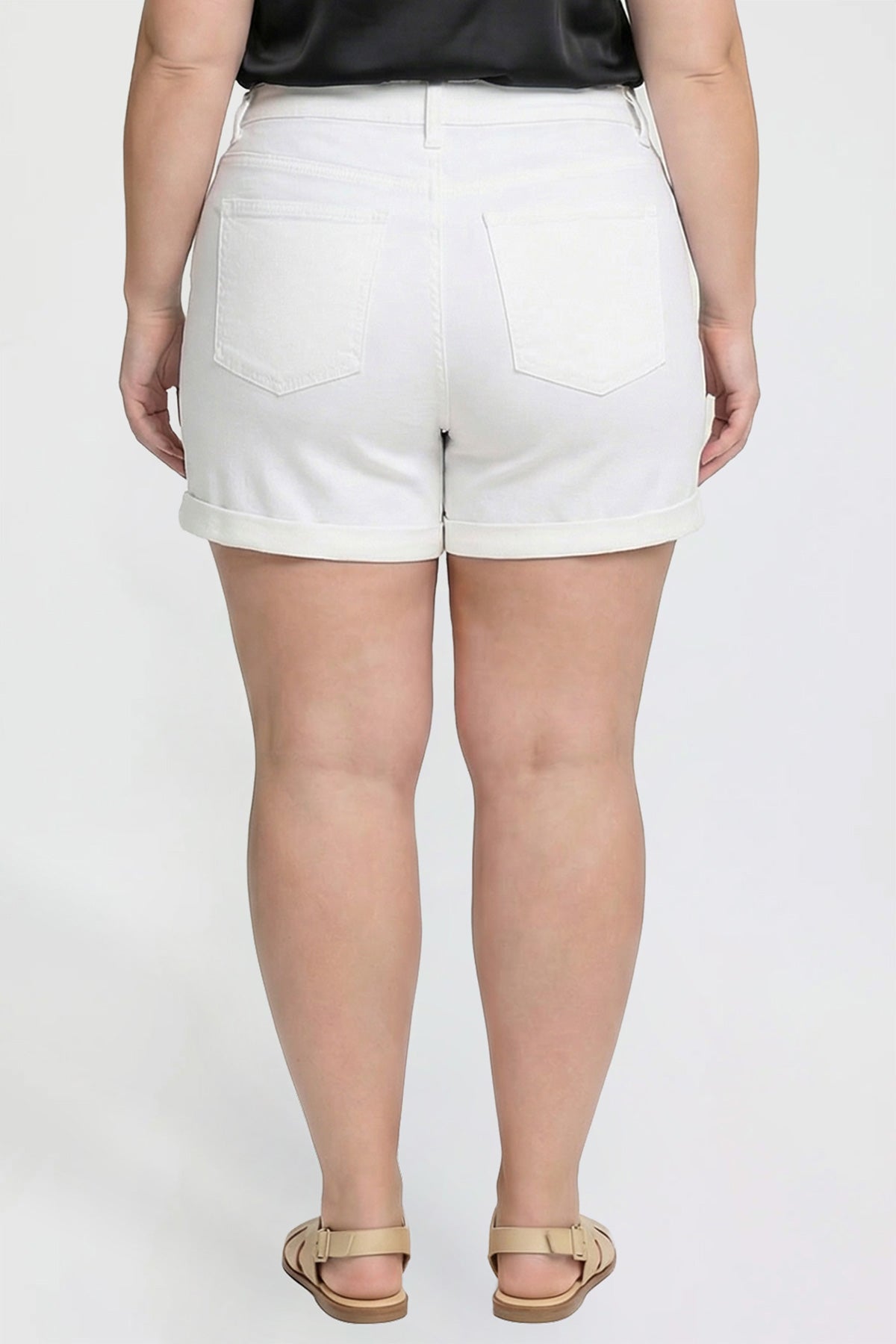 Women's plus Premium Stretch Fold-over Cuff Shorts in K White view 8 - Comfort Stretch - Womens Plus Shorts With Pockets