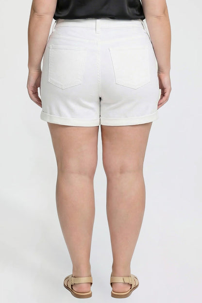 Women's plus Premium Stretch Fold-over Cuff Shorts in K White view 8 - Comfort Stretch - Womens Plus Shorts With Pockets