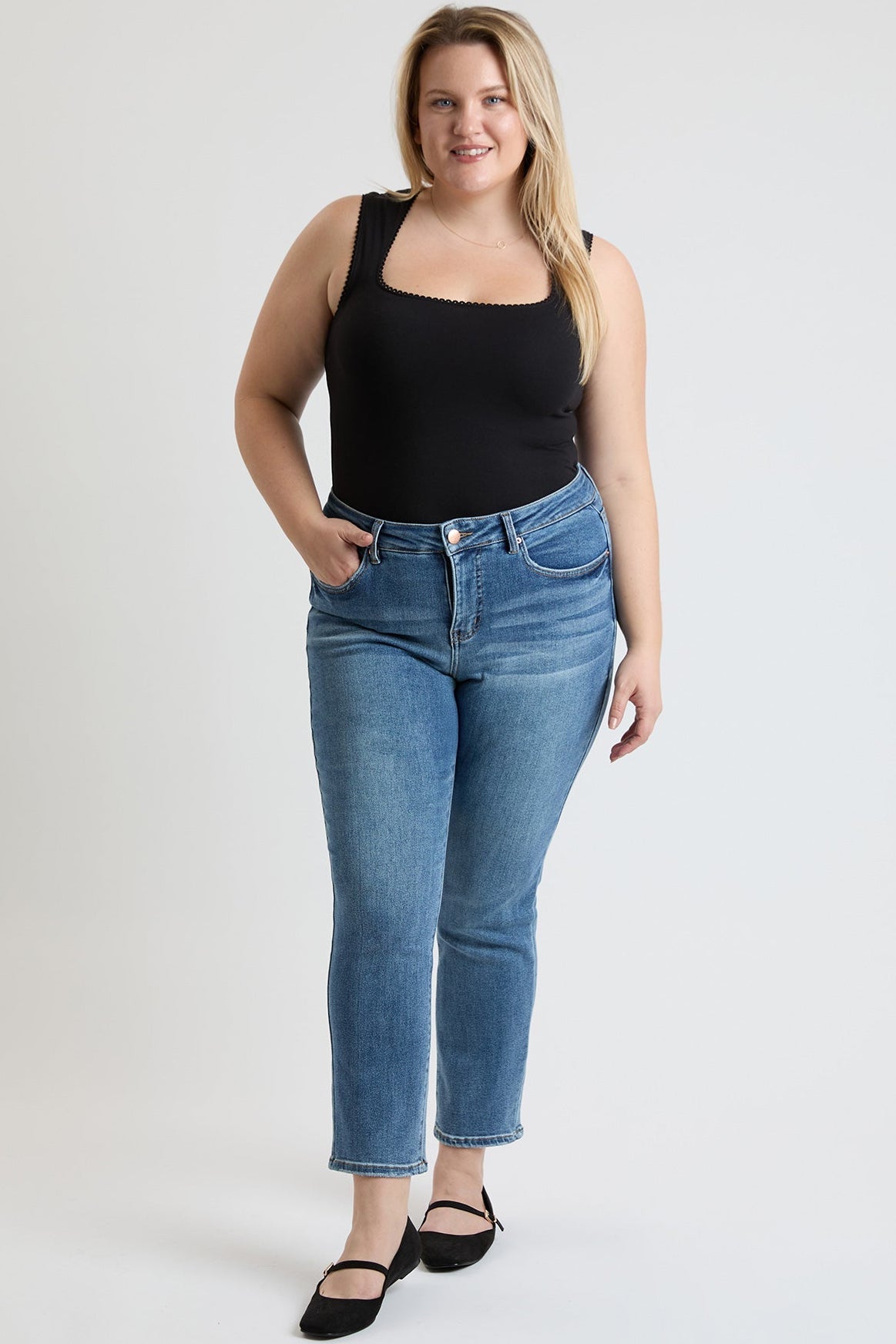 Women's plus Premium Stretch Slim Straight Jeans in T Tinted Blue - Comfort Stretch - Women'S Plus Jeans On Sale