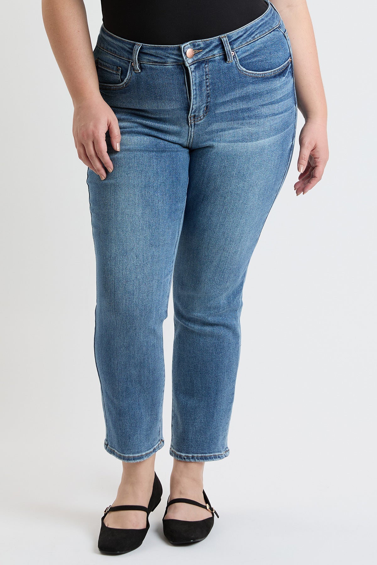 Women's plus Premium Stretch Slim Straight Jeans in T Tinted Blue view 2 - Comfort Stretch - Women'S Plus Jeans On Sale