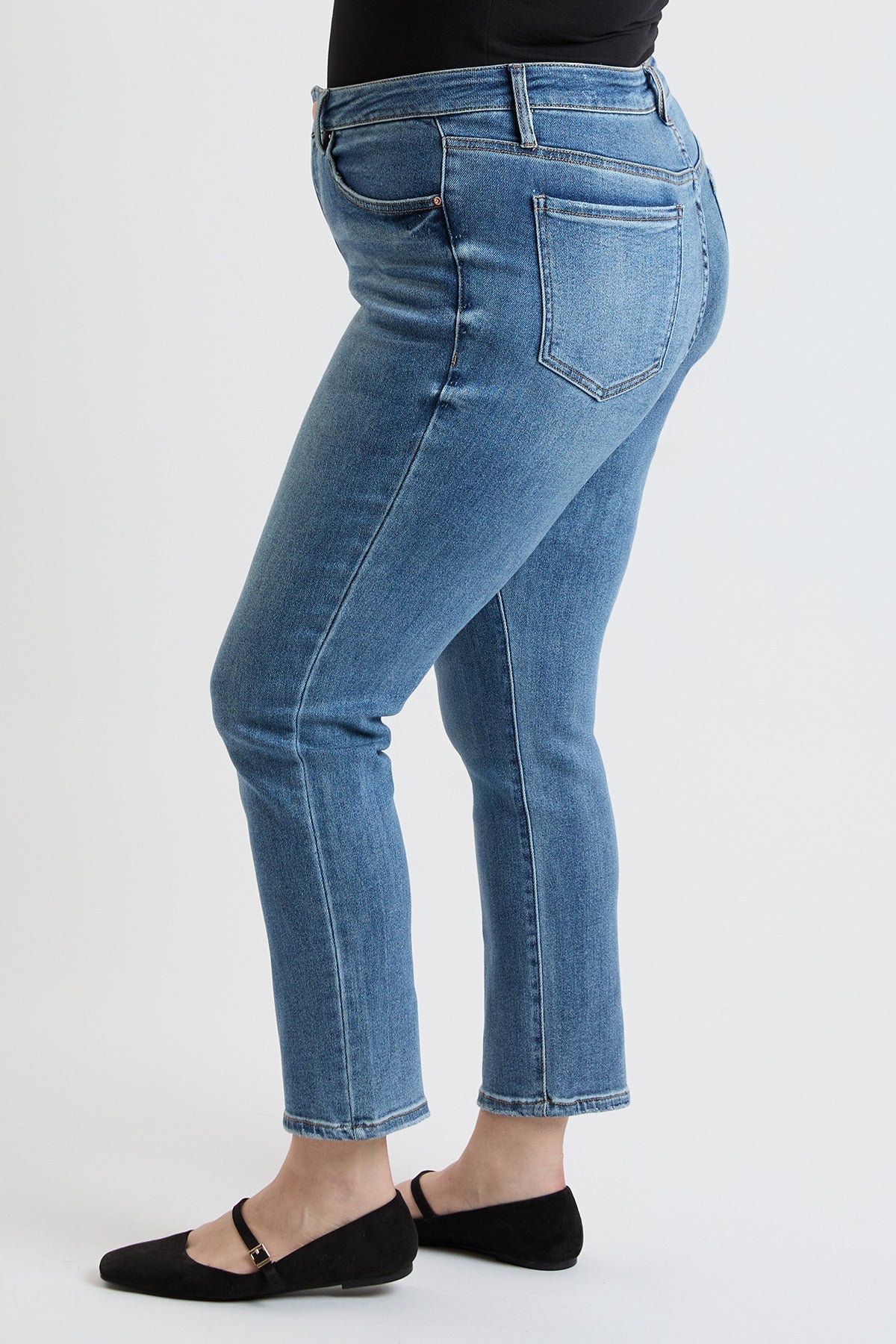 Women's plus Premium Stretch Slim Straight Jeans in T Tinted Blue view 3 - Comfort Stretch - Women'S Plus Jeans On Sale