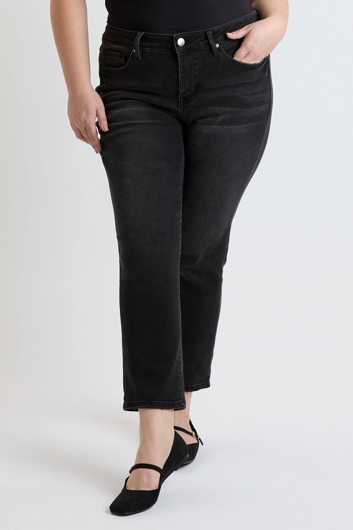 Women's plus Premium Stretch Slim Straight Jeans in W Black view 8 - Comfort Stretch - Women'S Plus Jeans On Sale