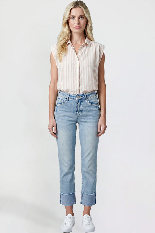 Women's Premium Stretch Cropped Mega Cuff Jeans in L Light Blue - Comfort Stretch - Women'S Premium Jeans (bottom)