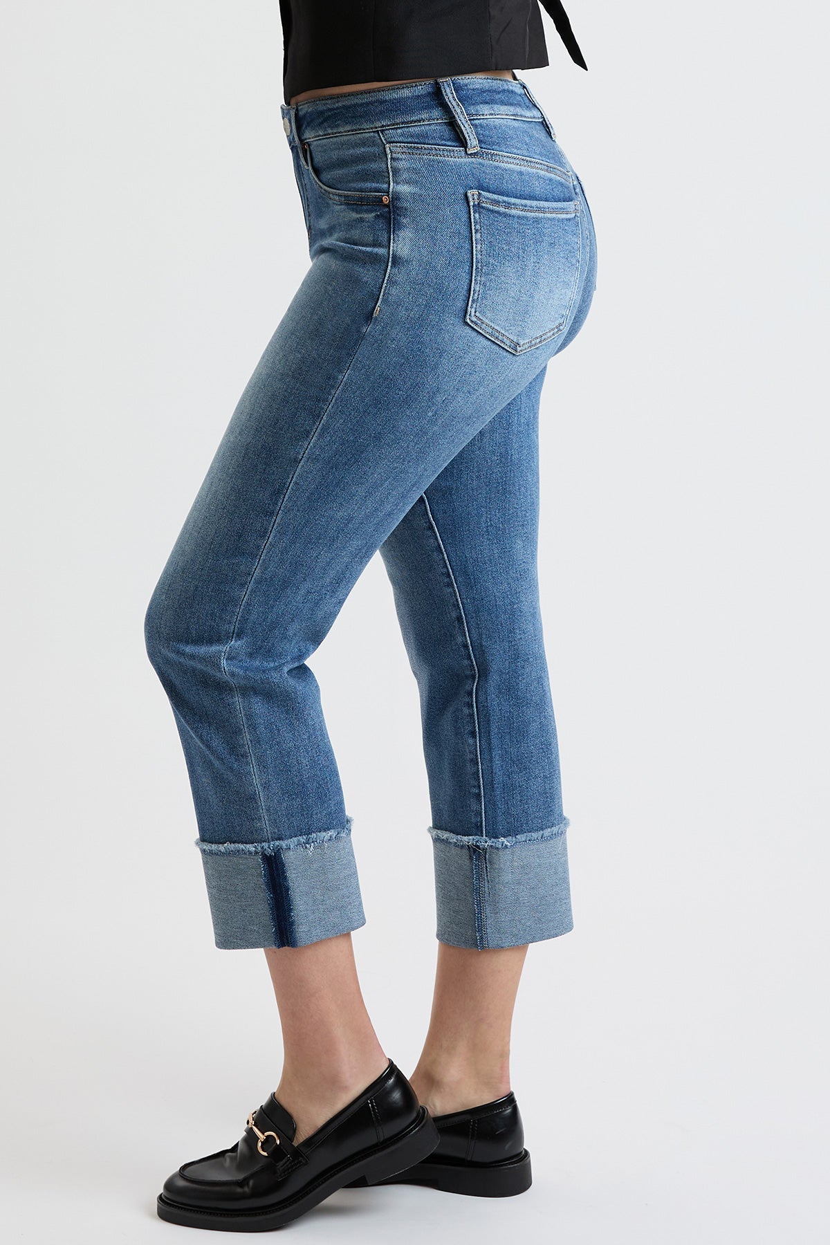 Women's Premium Stretch Cropped Mega Cuff Jeans in M Medium Blue view 16 - Comfort Stretch - Women'S Premium Jeans