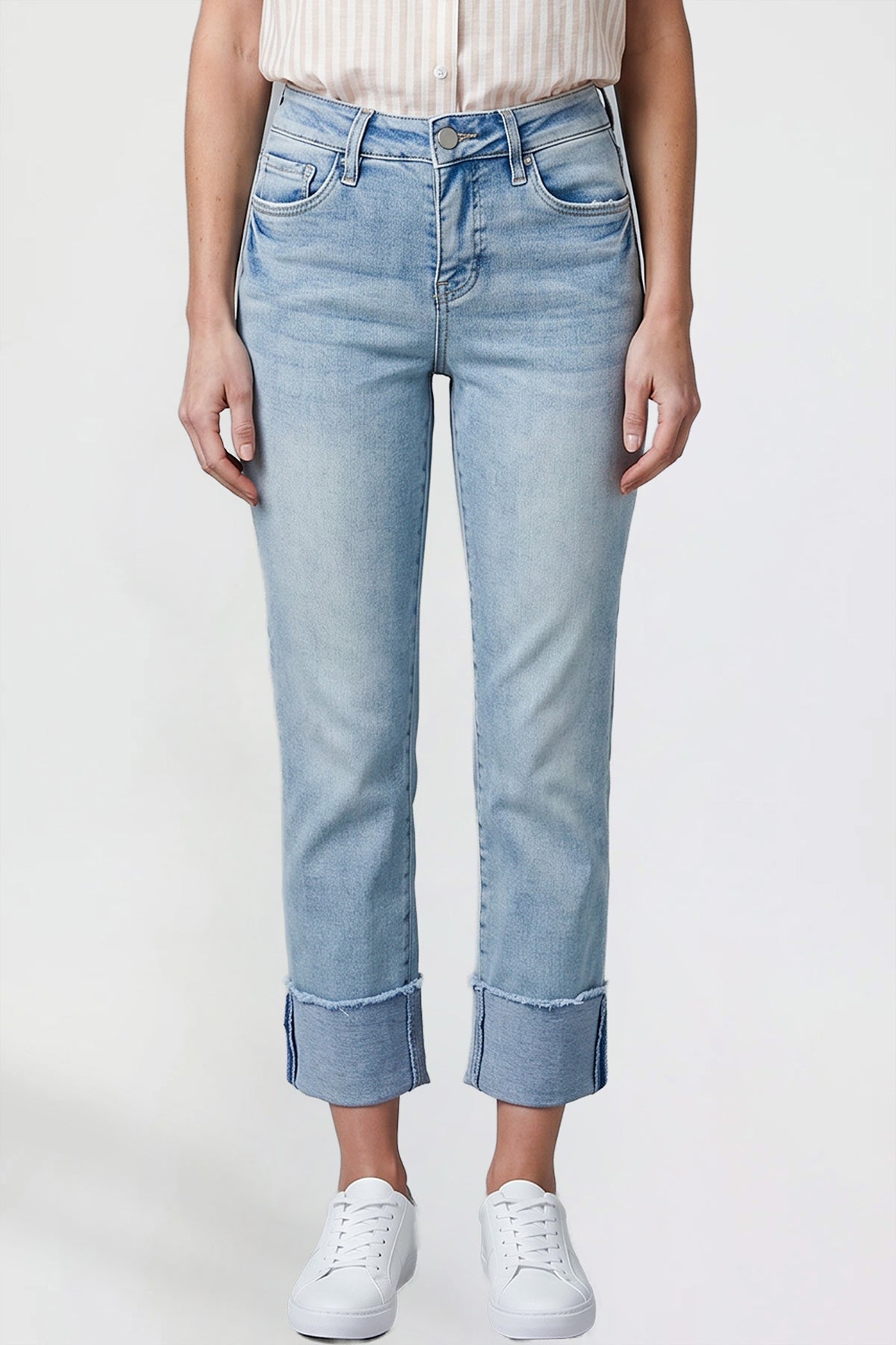 Women's Premium Stretch Cropped Mega Cuff Jeans in L Light Blue view 2 - Comfort Stretch - Women'S Premium Jeans
