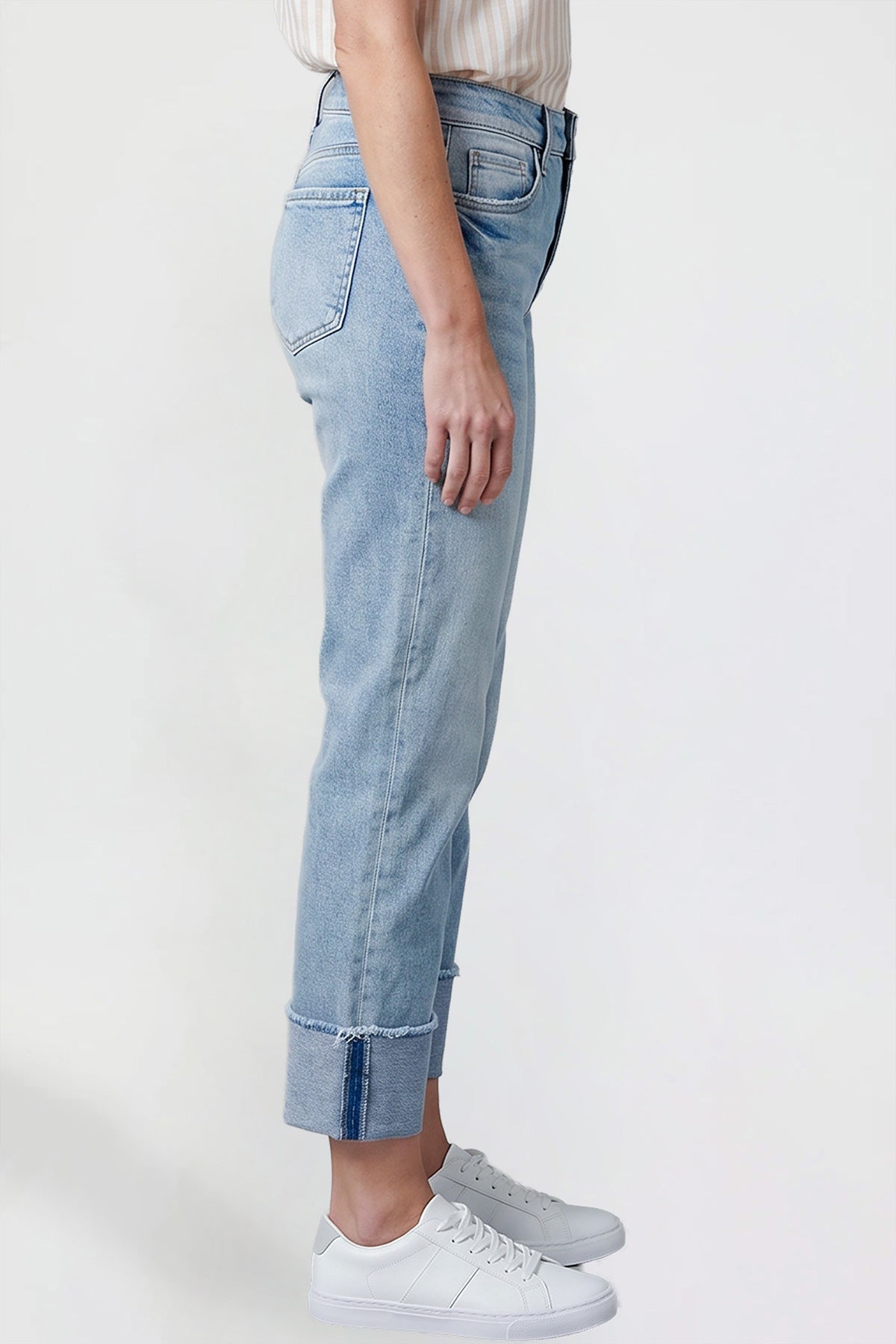 Women's Premium Stretch Cropped Mega Cuff Jeans in L Light Blue view 3 - Comfort Stretch - Women'S Premium Jeans