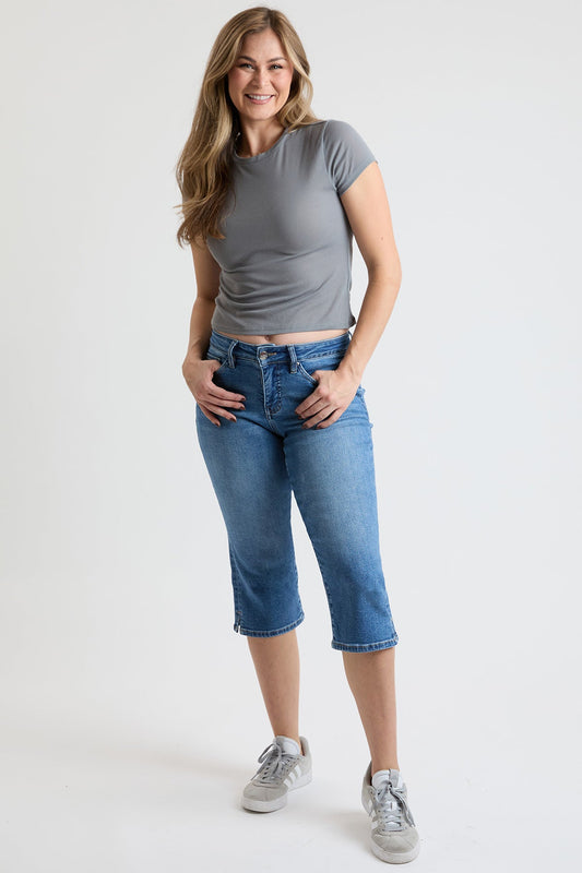 Women's Premium Stretch Essential Capri in M Medium Blue - Comfort Stretch (bottom)