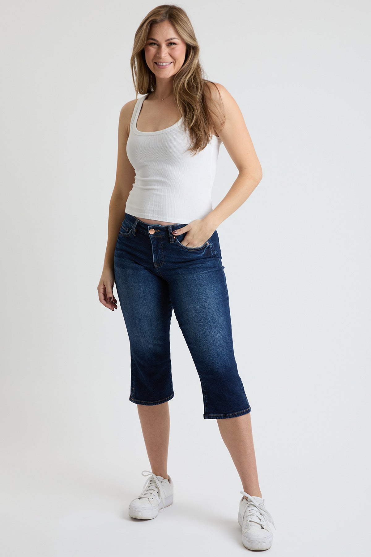 Women's Premium Stretch Essential Capri in S Midnight Sky Blue view 8 - Comfort Stretch (bottom)