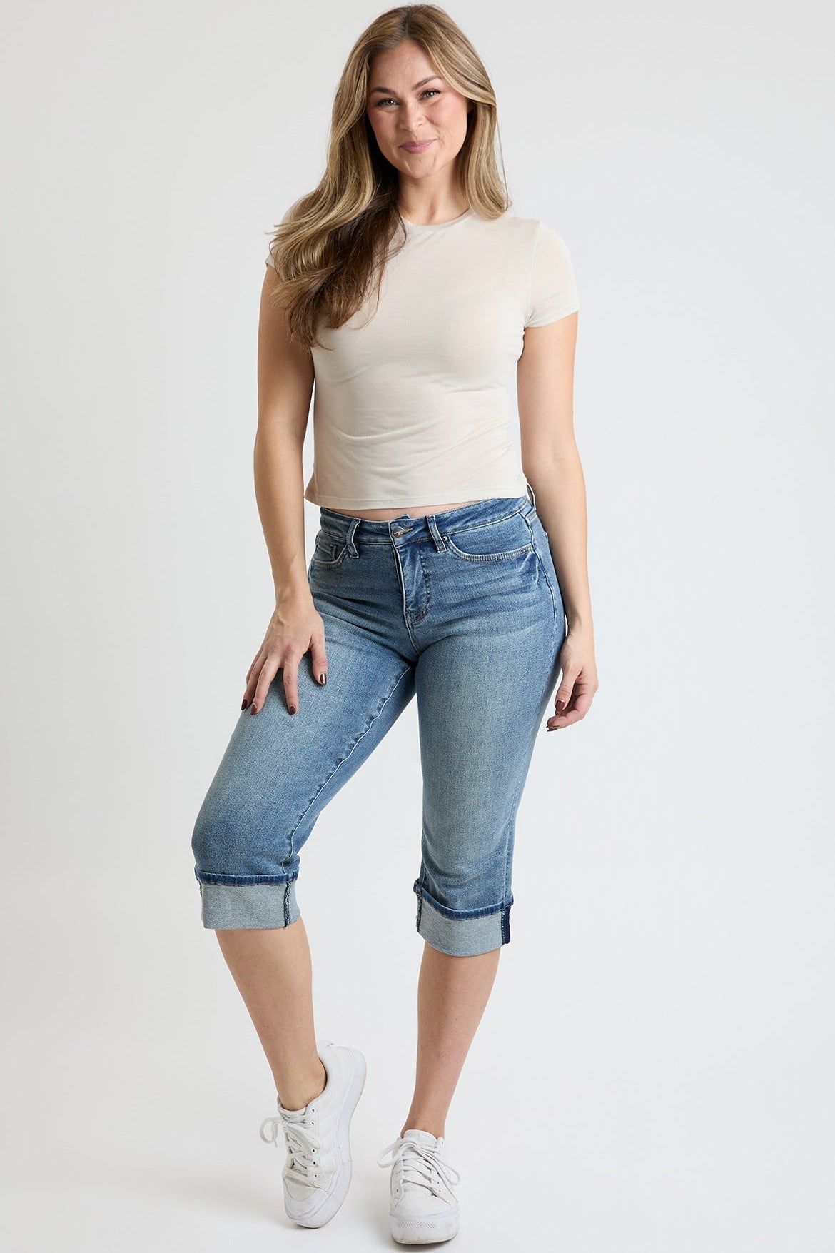 Women's Premium Stretch Essential Cuff Capri in T Tinted Blue - Comfort Stretch (bottom)